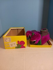 Vintage Barney Dinosaur Plush Slippers Purple Green W Box Kids S 1992