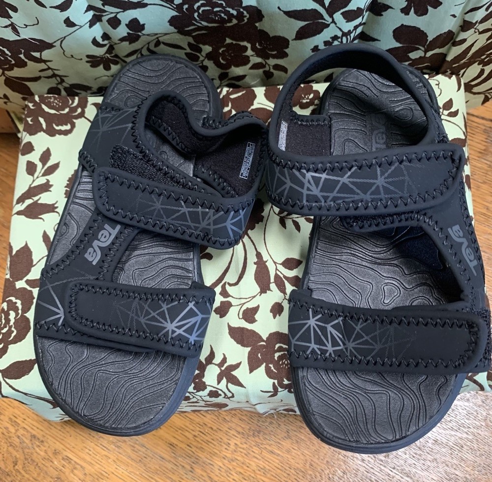 Teva Tidepool Black Strappy Sandals Unisex Kids Hook & Loop Lightweight 10