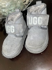 UGG Classic 7 Mini Boots Kids Toddler US7 EU23.5, Grey Suede Sherpa Girls Boys