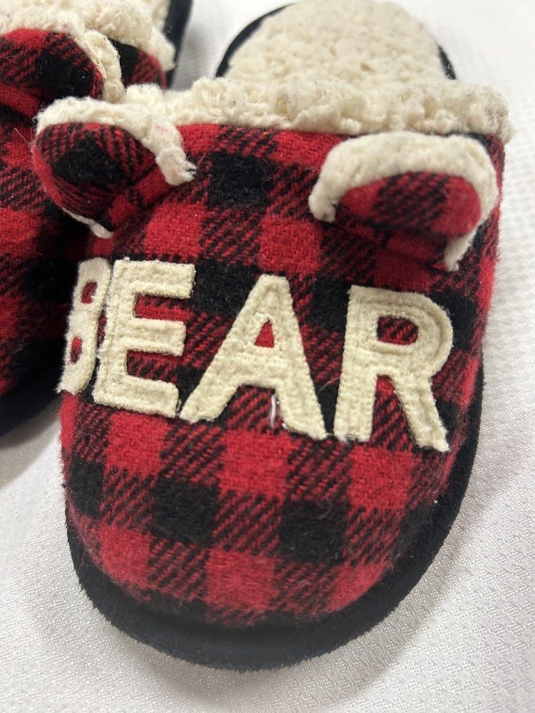 Unisex Boys Girls Lil Bear slippers Toddler size 9/10 Plaid Red From Target