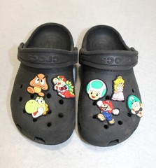 Crocs Classic Clogs Black Kids Size 10 Super Mario Jibbitz Charms