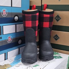 Muck Rugged II Kids Pull On Snow Boot Black Buffalo Plaid Waterproof US 10