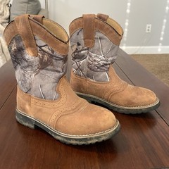 Itasca Boots Youth Sz 4 Buckaroo Western Cowboy Farm Camouflage Leather Mid-Calf