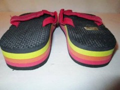 NOS Vintage RAINBOW Flip Flops Three Color Pink Orange Yellow Child Sandals 2