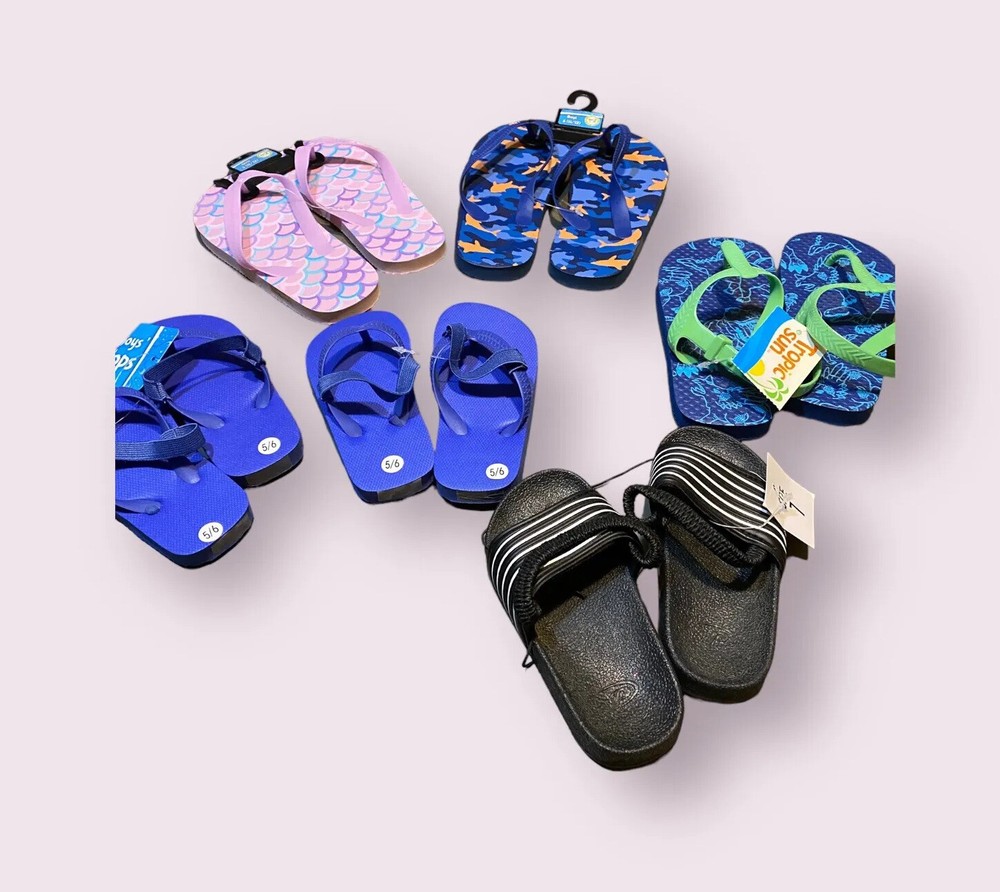 Assorted 6 Pack Flip Flops Toddler Boys 5/6, 7 & 9/10, Boys 11/12, Girls 11/12