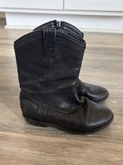 Frye Carson Pull On Kids Western Boots Black Leather Zip Mid-Calf Round 8.5
