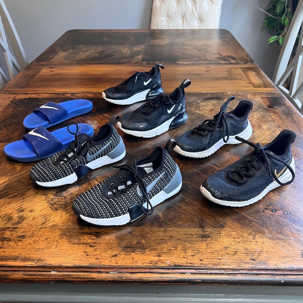 Nike Kids Shoe Bundle Air Max 270 Renew Kawa Slides Black Blue 12C 12.5C 13C