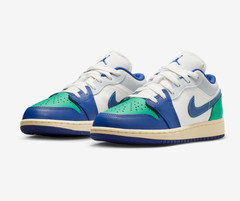 Jordan AJ 1 Low Tan Blue Green White 553560-147 GS SZ 4Y-7Y Boys Girls Womens