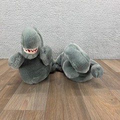 Vintage Grey Plush Dinosaur T-Rex Slippers Size 2-3 XL Non-Slip House Shoes