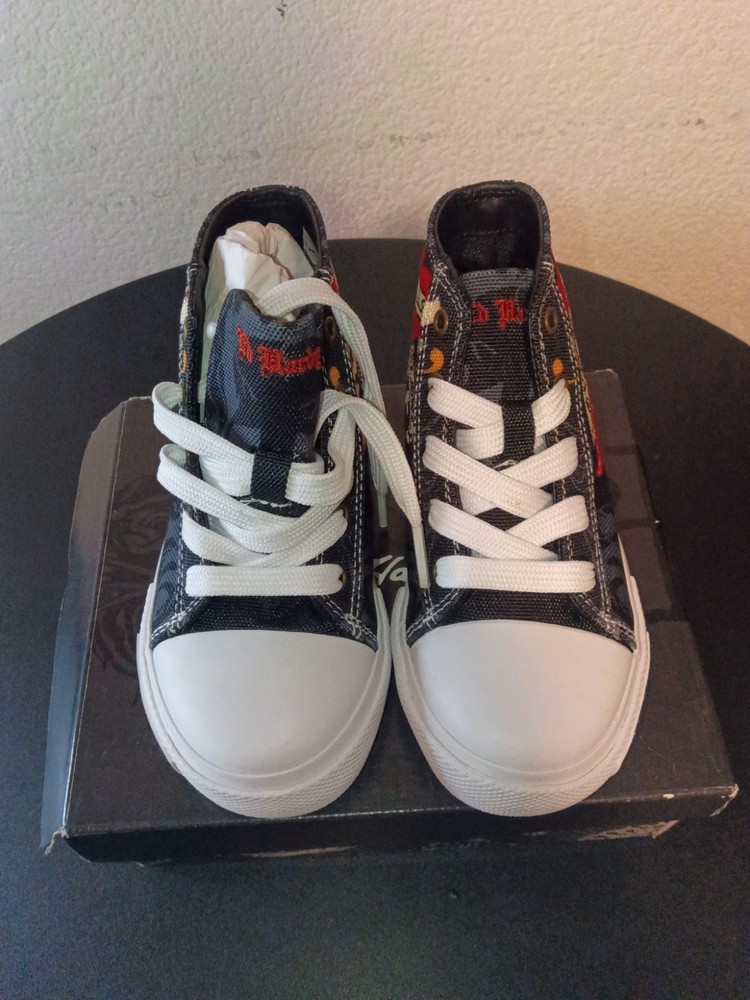 Ed Hardy High-Top Canvas Sneakers BLK Heart Skull EH04066001 Unisex Kids Sz 10