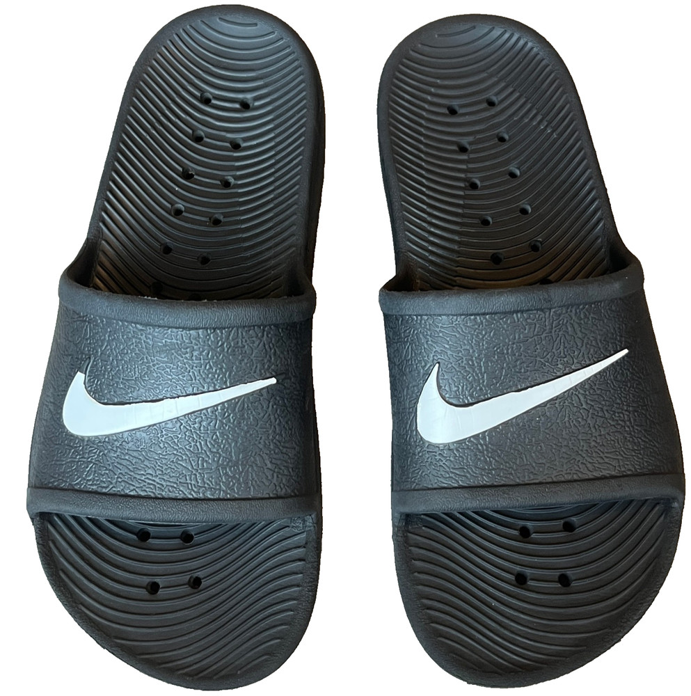 Nike Kawa Shower Slides Black White Logo Sandals Youth 3 C
