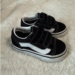 VANS Old Skool V Black White Hook & Loop Unisex Kids Sneaker US Size 5c