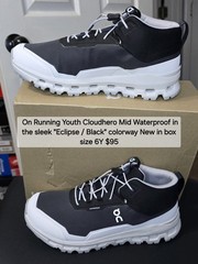 On Running Youth Cloudhero Eclise/Black Color Mid Waterproof New In Box Size 6Y