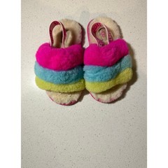 UGG Kids Fluff Yeah Slide Rainbow Pink Blue Yellow Toddler Size 9C