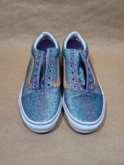 Vans Old Skool Juniors 6.5 Ombre Glitter, New Without Laces, Purple Blue Gold