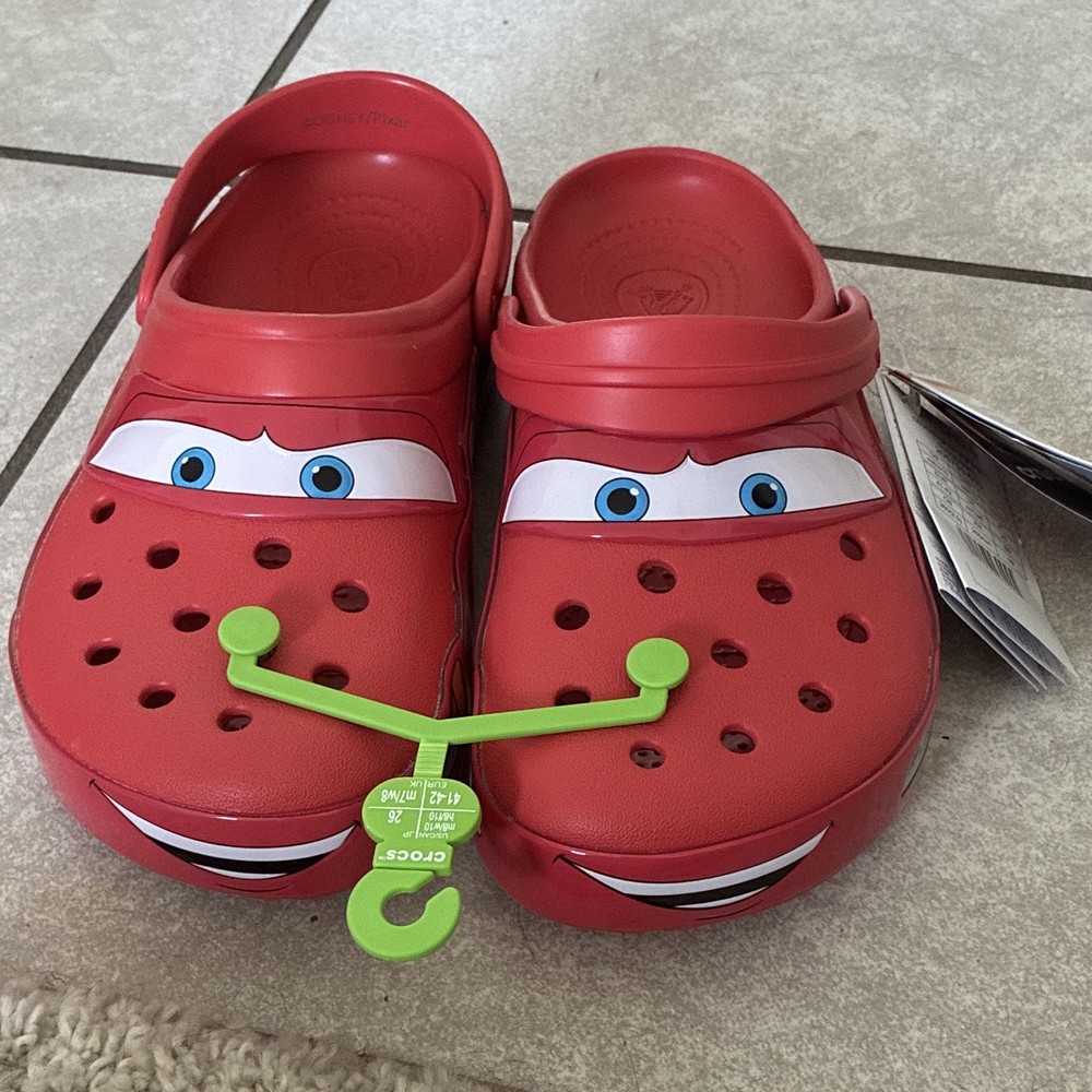 Crocs Lightning McQueen Cars Red Clog Shoes Youth Y10 Adjustable Strap