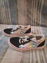 VANS 721356 Old Skool Rainbow Checkered Low Top Skate Shoes Kids Size 2