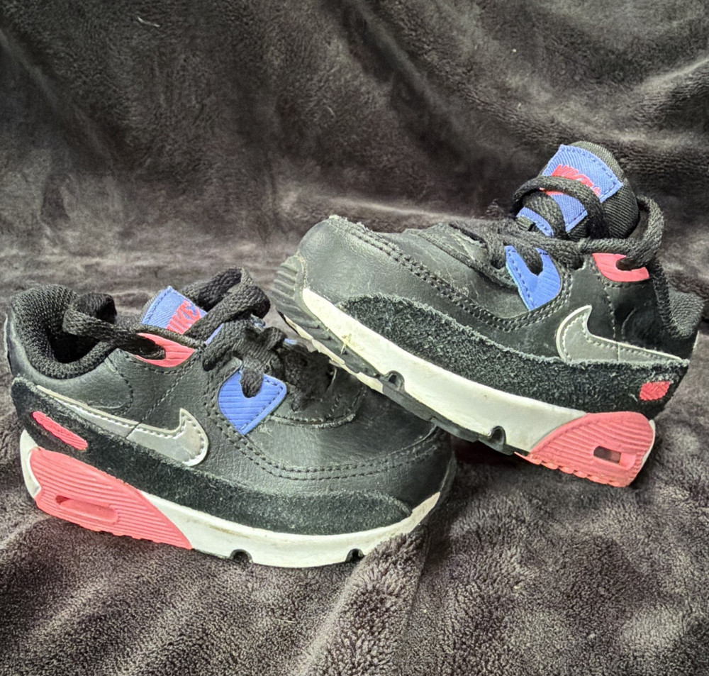 Nike Air Max 90 TD US 7C Black/Red/Blue/White Leather Low CD6868-011