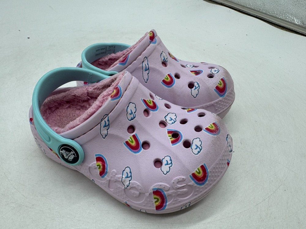 Crocs Baya Lined Printed Clogs Kids Ballerina Pink Slip-On Lightweight – C7