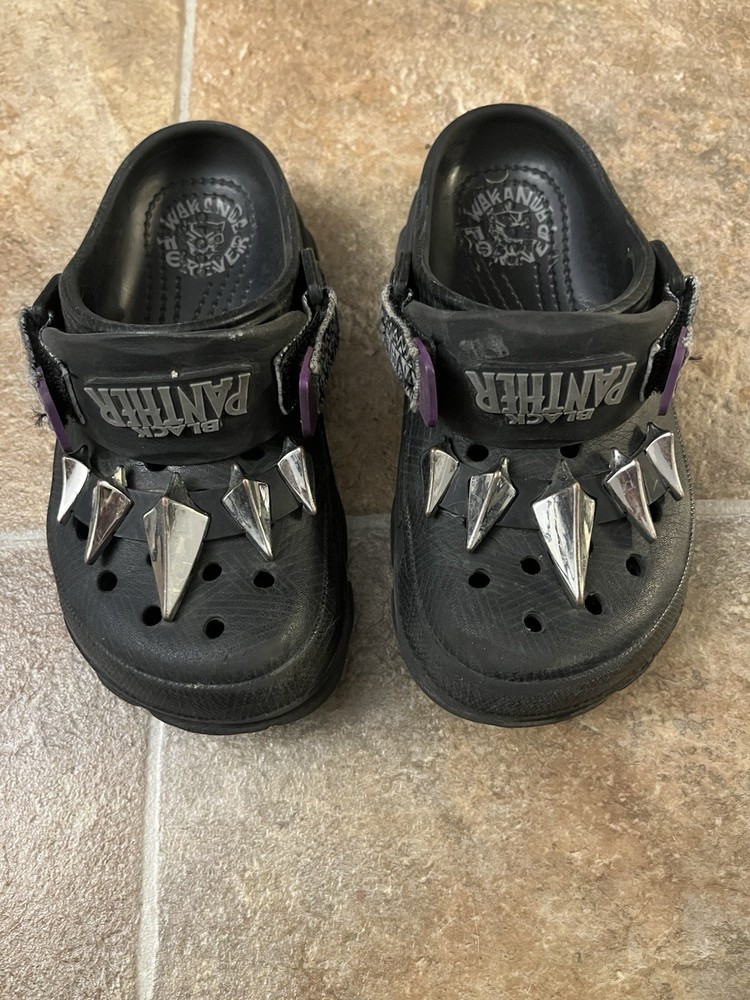Crocs Kids J1 Black Panther Wakanda Forever Clog Black Purple Spikes Marvel Edit