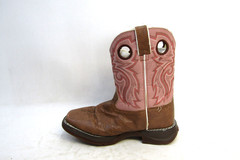 Durango Little Youth Size 3 M Pink Brown Leather Buckaroo Cowboy Western Boots