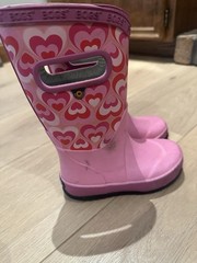 BOGS Kids Pink Heart Print Waterproof Pull-On Knee-High Rain Boots US 9
