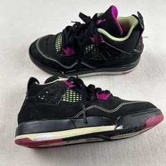 Kids Air Jordan 4 ‚Fuschia‘ 12C Retro TD Shoes Black Pink Neon Yellow Splatter