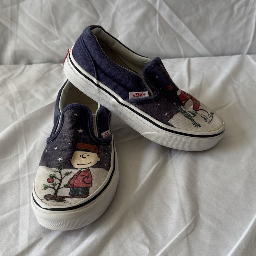 VANS Classic Slip-On Peanuts Charlie Brown Snoopy Blue/White Canvas Kids US 12