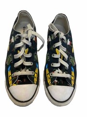 Converse Sneakers Black Graphic Print L ow Top Kids size 3 Shoes Dinosaurs