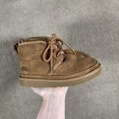 UGG Neumel Boots Youth Size 1 Brown Suede Shearling Lace Up Ankle Shoes