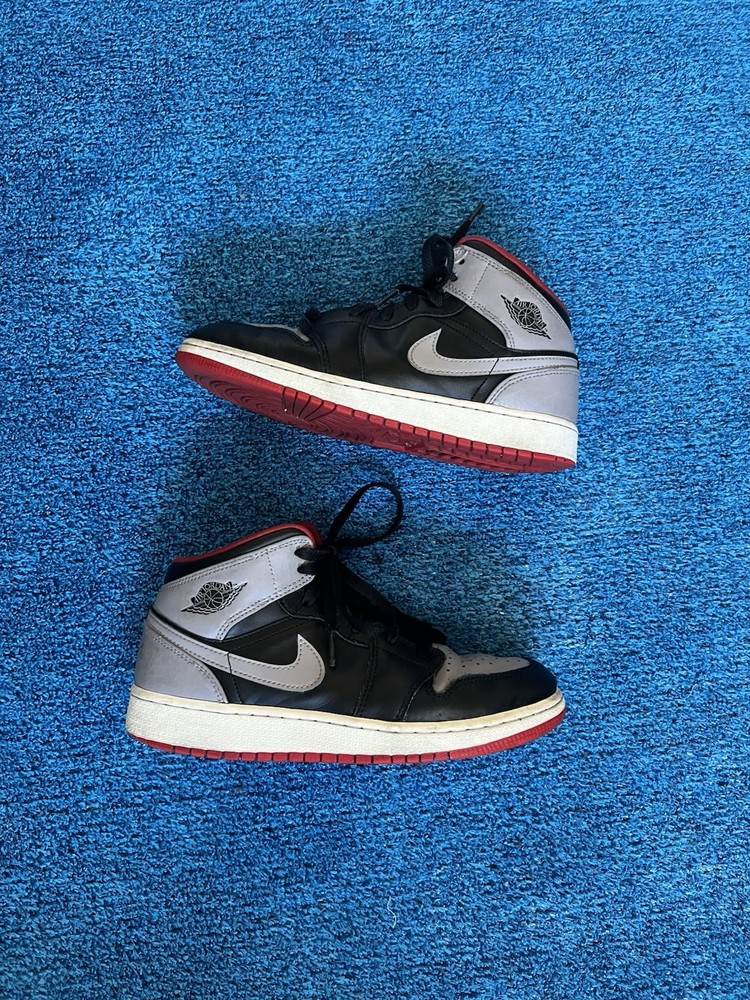 Nike Air Jordan 1 Mid Bred Shadow DQ8423-006 Black Gray Red Size 6y