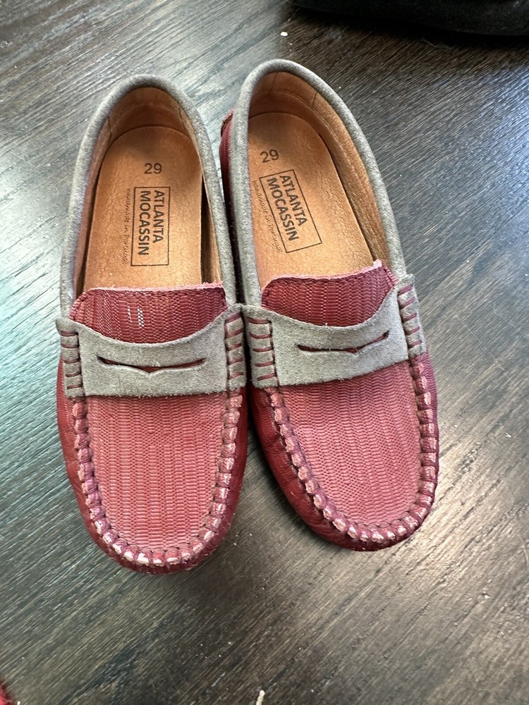 Atlanta Moccasins Size 29 Burgundy/Grey. Leather Slip-On. Used, Good Condition