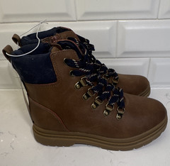 Art Class Brown Navy Solid Synthetic Lace-Up Ankle Hiker Boot Round Toe 2