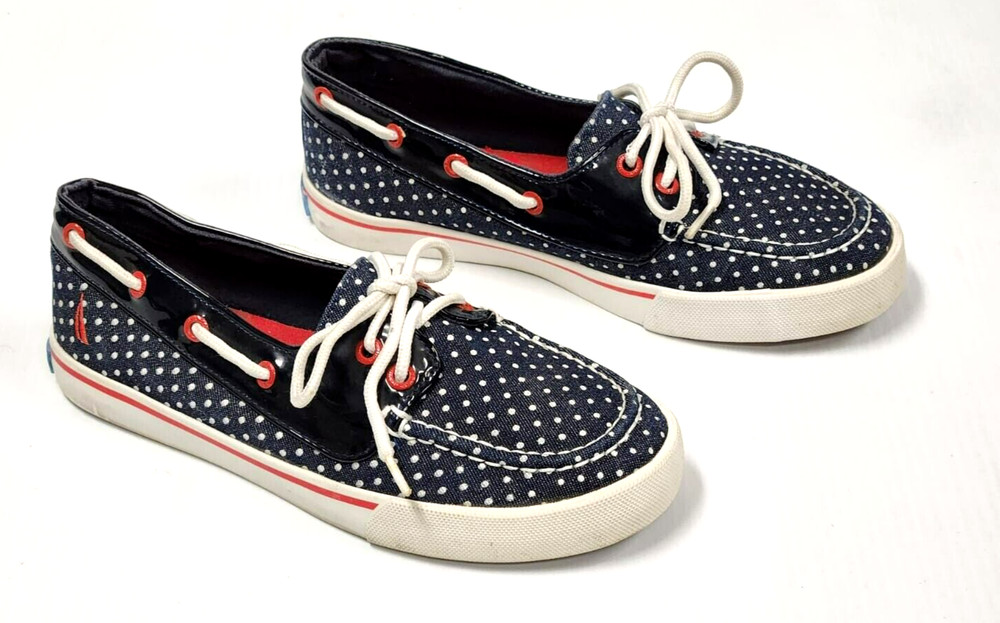Nautica Youth Poka Dot Blue Canvas Boat Shoes ~ US Size 3