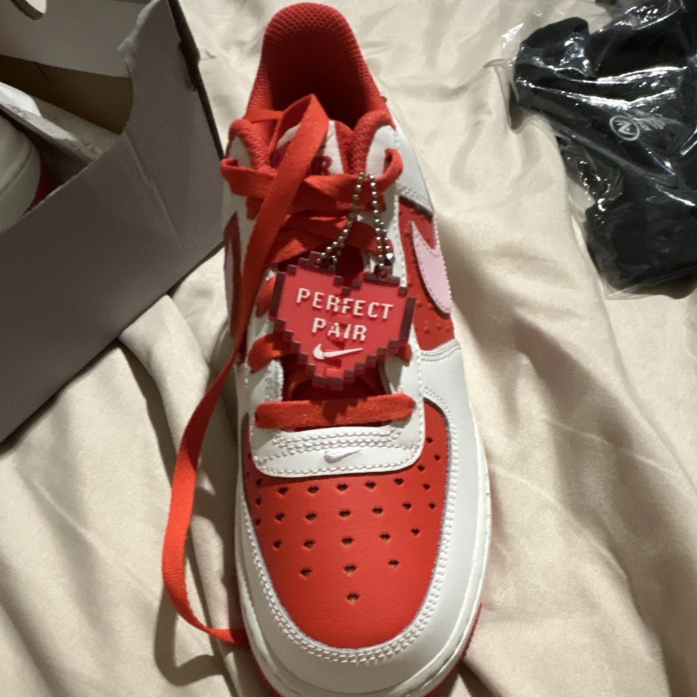 Nike Air Force 1 BG White/Red/Pink Leather Low-Top Sneaker 6.5Y HV5165-121
