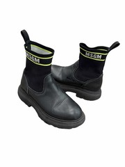 MSGM Kids Leather Knit Logo Elastic Sock Boot Bootie Lug Sole 69169 34 US 3