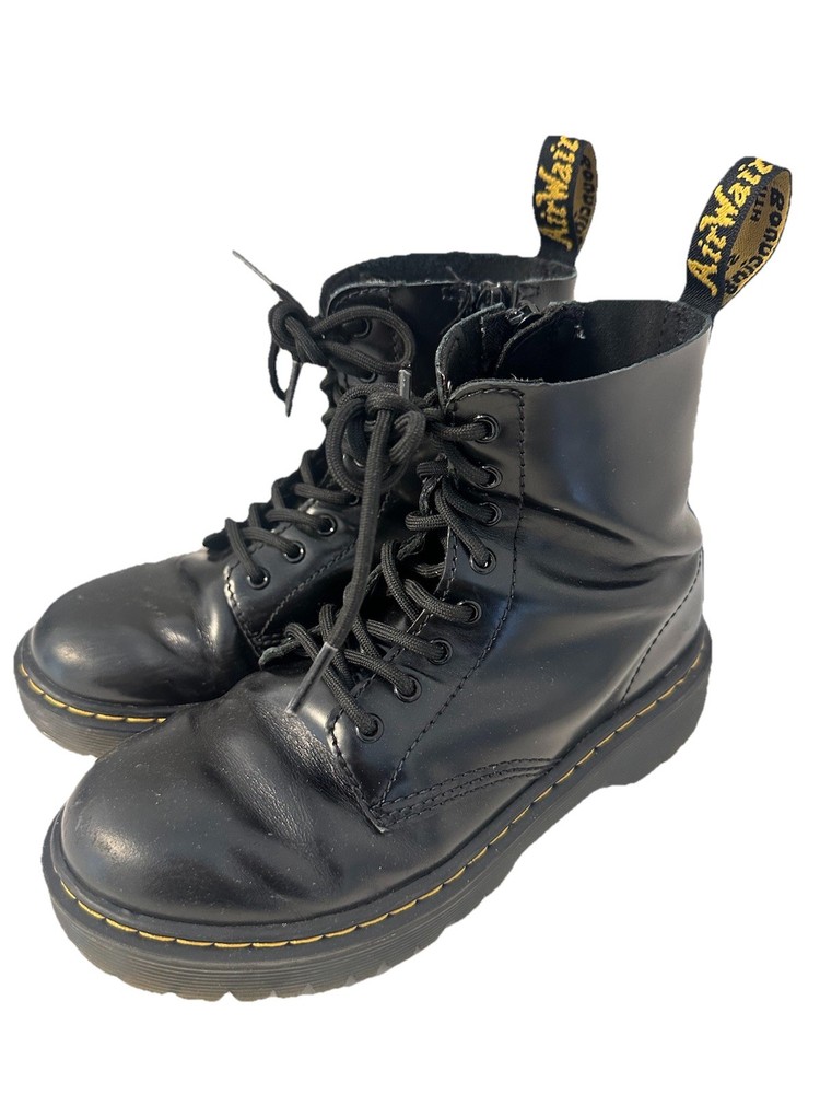 DR. MARTENS 1460 Pascal Smooth Leather Combat Boots in Black Kids US 3 Side Zip