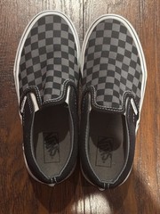 VANS Kids Size 2.5 Classic Slip On Checkerboard Black Pewter Shoes Worn Once
