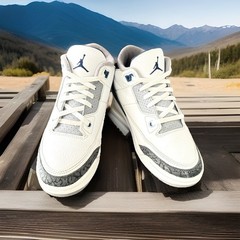 AIR JORDAN 3 III RETRO WHITE/NAVY-BLUE/CEMENT-GRAY (PRESCHOOLERS) YOUTH SIZE 3Y