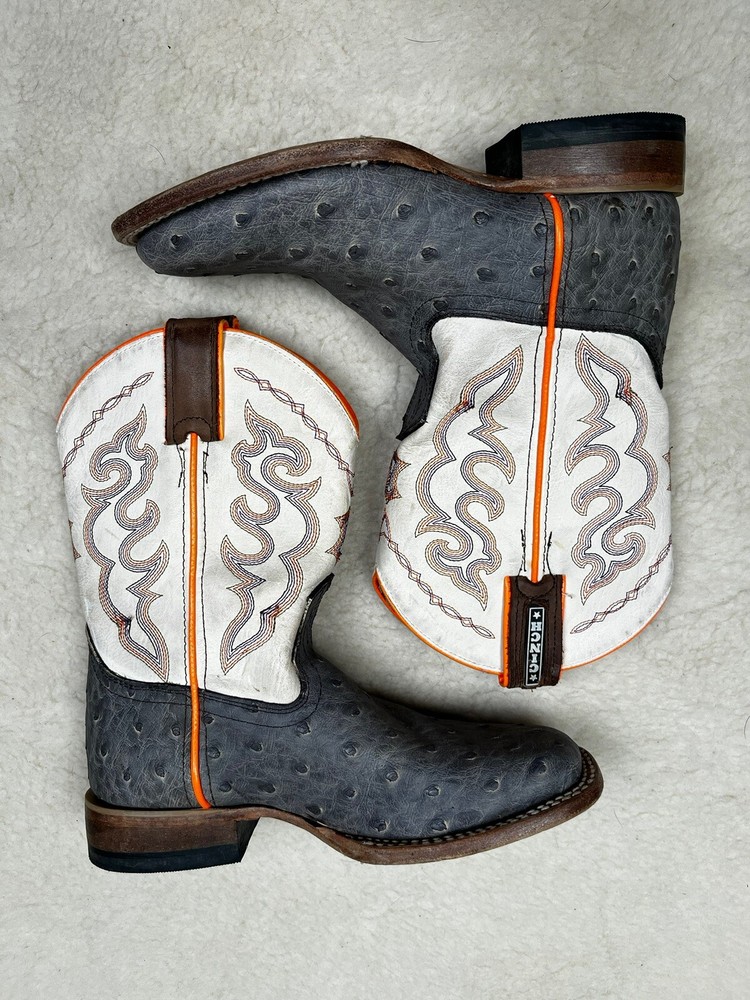 Cinch Kids Cowboy Boots 2.5D Square Toe Leather Western Rodeo Gray Beige Orange