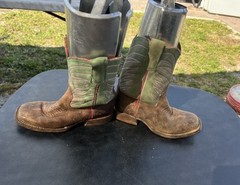 Anderson Bean Kids Cowboy Boots Size 1 Brown/Green Square Toe