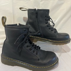 Dr. Martens Junior 1460 Softy T Black Leather Lace-Up Side Zip Boots Kids Size 2