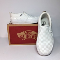 VANS Asher White Classic Checkerboard Slip On Kids Size 12Y Youth With Box EUC
