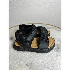 Kids Black Ruched Ruffle Strap Sandals Hook and Loop Ankle Strap Size 9.5