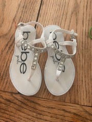 bebe Sparkle White Rhinestone Thong Sandals Unisex Kids US 12 Buckle