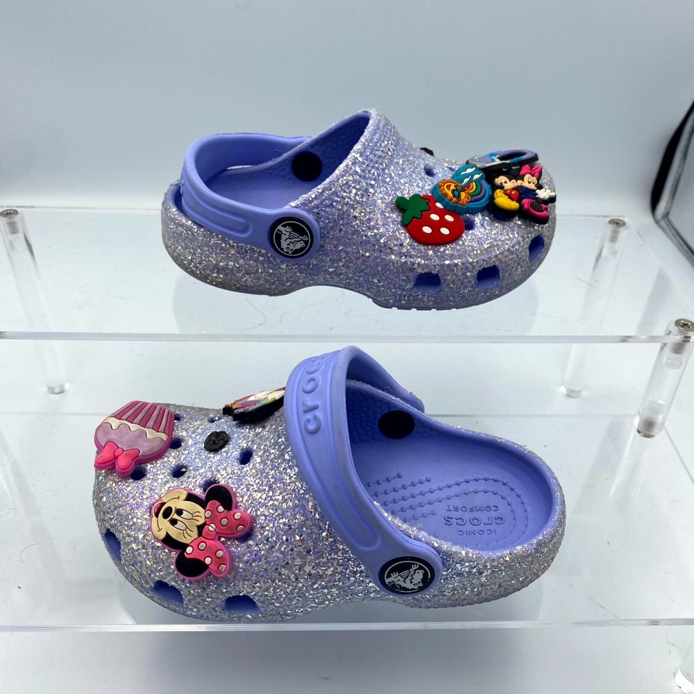 Crocs Classic 206992 Kid’s US 9 Clogs Lavender Glitter Sea Friends Ankle Strap