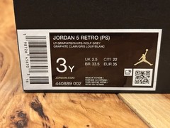 Nike Jordan 5 Retro PS Light Graphite White Wolf Grey 440889 002 Size 3Y
