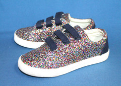 J CREW Crew Cuts Kids Glitter Sneaker Size 2 Hook & Loop Multicolor Navy Pink