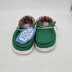 Hey Dude Wally Holiday Elf Shoe Men/Jr 4 Green Red Plaid Lined Slip On Xmas