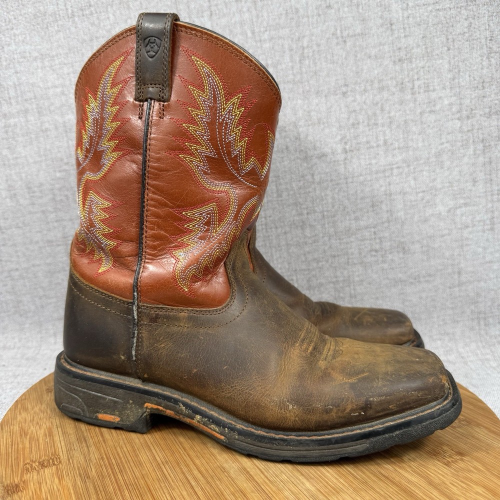 Ariat Boots Youth Size 5.5 WorkHog Western Cowboy Leather Work Square Toe Brown